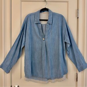 Chambray long sleeve Johnny Collar shirt from Soft Surroundings